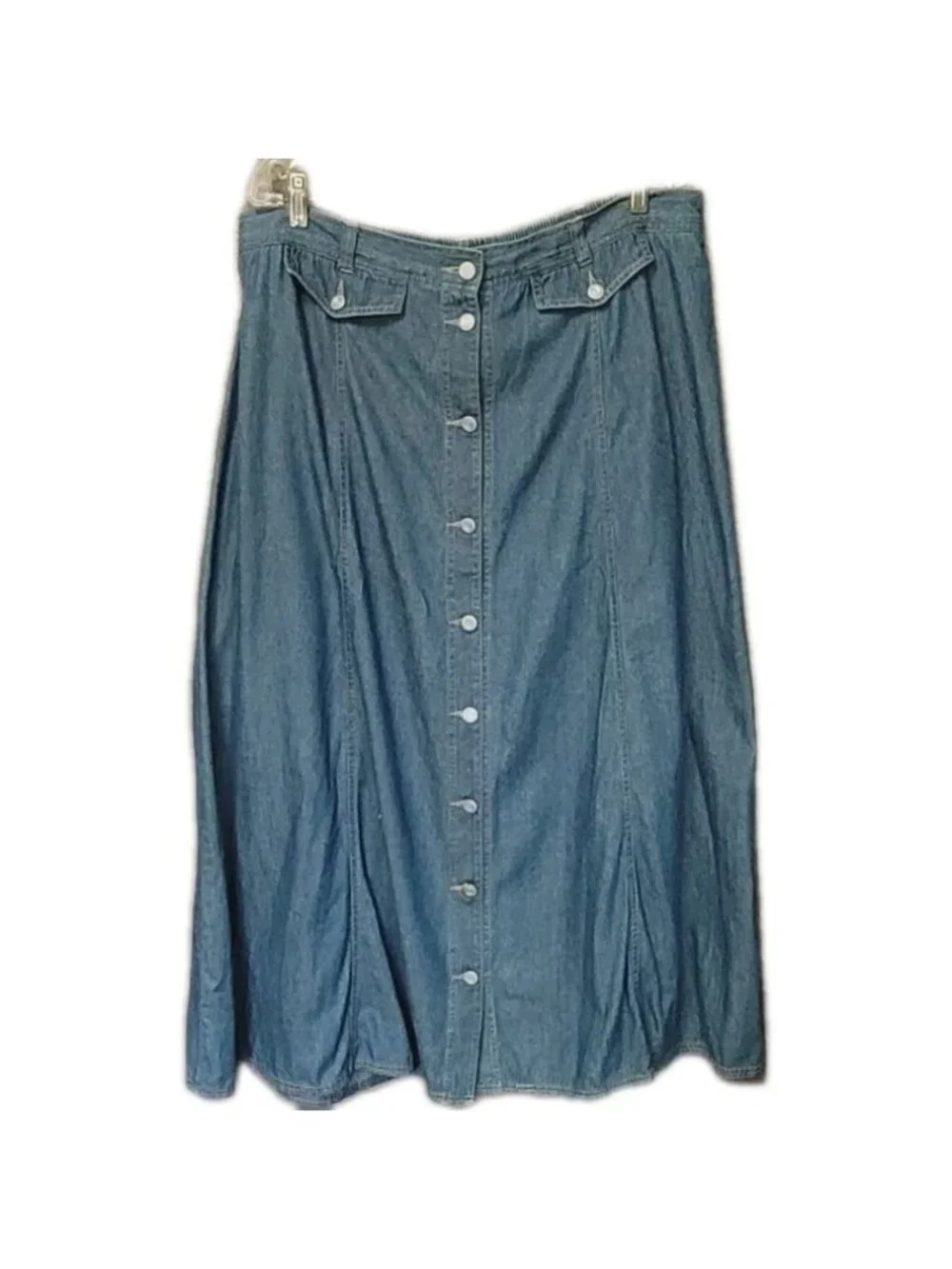 Vintage 90s Denim Maxi Skirt Jean Skirt 20W Y2K Button Front A Line Elastic Back - Picture 13 of 16